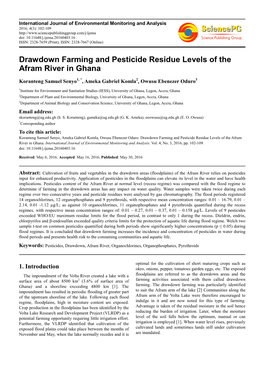 Drawdown Farming and Pesticide Residue Levels of the Afram River in Ghana