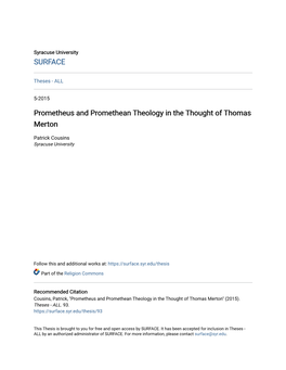 Prometheus and Promethean Theology in the Thought of Thomas Merton