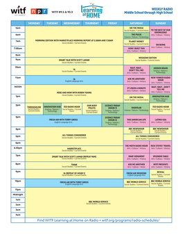 Middle School Through High School WEEKLY RADIO Find WITF