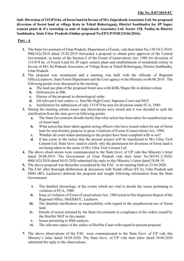 File No. 8-07/2019-FC Sub: Diversion of 115.874 Ha. of Forest Land in Favour of M/S Jaiprakash Associates Ltd