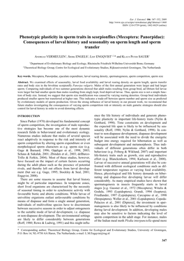 Mecoptera: Panorpidae): Consequences of Larval History and Seasonality on Sperm Length and Sperm Transfer