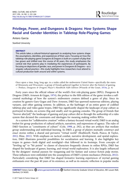 How Systems Shape Racial and Gender Identities in Tabletop Role-Playing Games Antero Garcia Stanford University