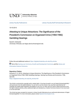 The Significance of the President's Commission on Organized Crime (1984-1986) Gambling Hearings