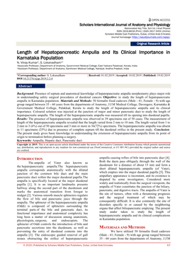 Length of Hepatopancreatic Ampulla and Its Clinical Importance in Karnataka Population N