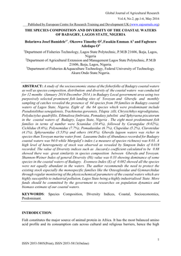 The Species Composition and Diversity of the Coastal