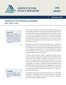 December 2015 GROWTH of the PROVINCIAL ECONOMIES