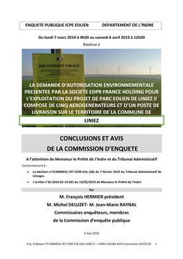 Conclusions Et Avis De La Commission D'enquete