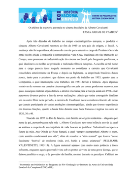 Os Efeitos Da Trajetória Europeia No Cinema Brasileiro De Alberto Cavalcanti TANIA ARRAIS DE CAMPOS1