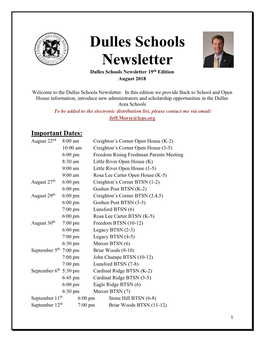 Dulles Schools Newsletter Dulles Schools Newsletter 19Th Edition August 2018