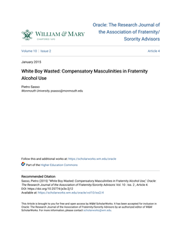 White Boy Wasted: Compensatory Masculinities in Fraternity Alcohol Use