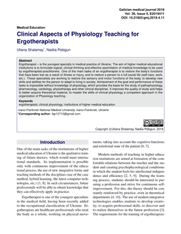 Clinical Aspects of Physiology Teaching for Ergotherapists