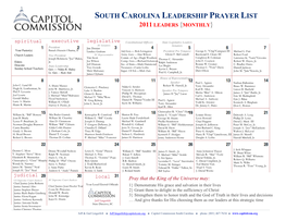 South Carolina Leadership Prayer List 2011 Leaders {Monthly}