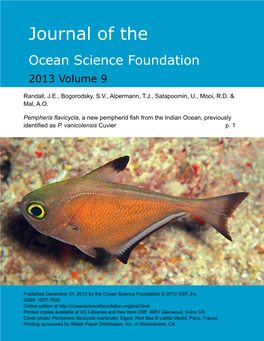 Pempheris Flavicycla, a New Pempherid Fish from the Indian Ocean, Previously Identified As P