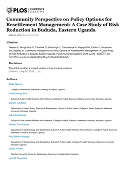 A Case Study of Risk Reduction in Bududa, Eastern Uganda July 26, 2018 · Research Article