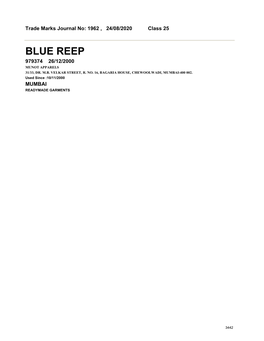 Blue Reep 979374 26/12/2000 Munot Apparels 31/33, Dr