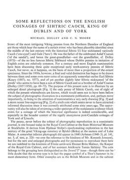 Some Reflections on the English Coinages of Sihtric Caoch, King of Dublin and of York