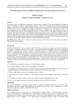 1 the Representation of Heart in Sheikh Abd El Qurna Private Tombs During the 18Th Dynasty Rasha M. Omran Faculty of Tourism