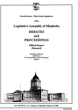 Legislative Assembly of Manitoba DEBATES and PROCEEDINGS