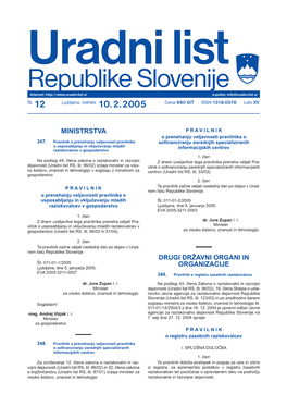Uradni List Republike Slovenije Internet: E-Pošta: Info@Uradni-List.Si Št
