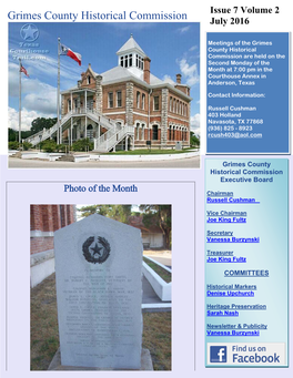 Grimes County Historical Commission Issue 7 Volume 2 July 2016