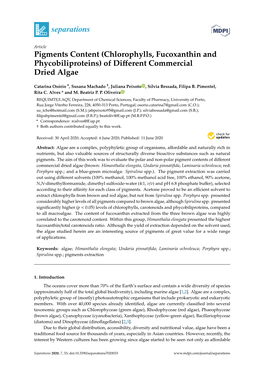 Pigments Content (Chlorophylls, Fucoxanthin and Phycobiliproteins) of Diﬀerent Commercial Dried Algae