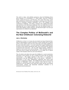 The Complex Politics of Mcdonald's and the New