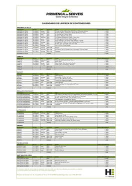 Calendario De Limpieza De Contenedores