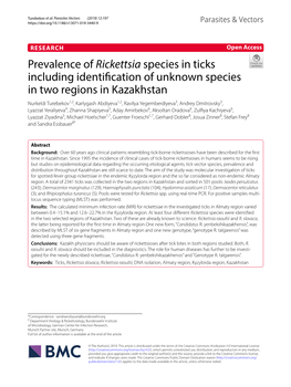 Prevalence of Rickettsia Species in Ticks Including Identification Of