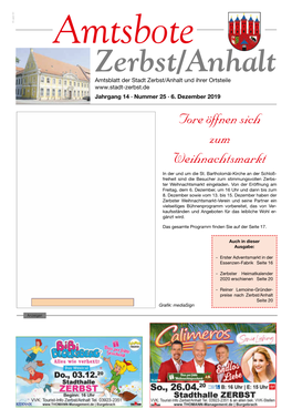 Amtsbote Zerbst/Anhalt Amtsblatt Der Stadt Zerbst/Anhalt Und Ihrer Ortsteile Jahrgang 14 · Nummer 25 · 6