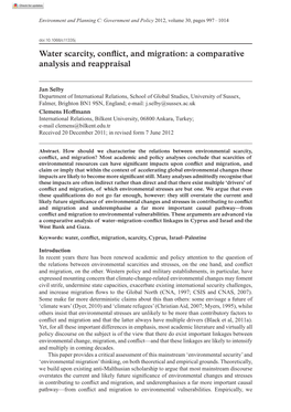 Water Scarcity, Conflict, and Migration: a Comparative Analysis