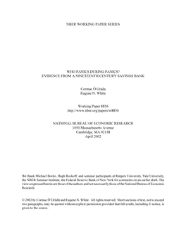 Who Panics During Panics? Evidence from a Nineteenth Century Savings Bank