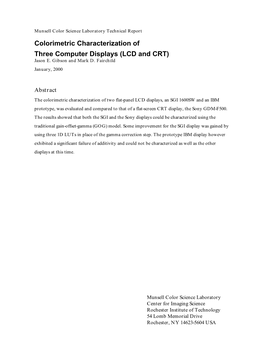 Colorimetric Characterization of Three Computer Displays (LCD and CRT) Jason E