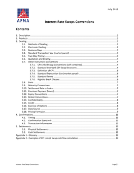 Interest Rate Swaps Conventions Contents