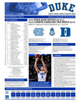 DUKE BLUE DEVILS (26-6) Vs