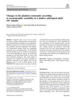 Changes in the Plankton Community According to Oceanographic Variability in a Shallow Subtropical Shelf: SW Atlantic