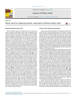 Ethnic Food for Longevity Pursuit: Assessment of Korean Ethnic Food