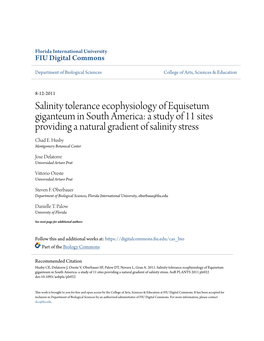 Salinity Tolerance Ecophysiology of Equisetum Giganteum in South America: a Study of 11 Sites Providing a Natural Gradient of Salinity Stress Chad E