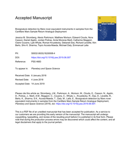 Biosignature Detection by Mars Rover Equivalent Instruments in Samples from the Canmars Mars Sample Return Analogue Deployment