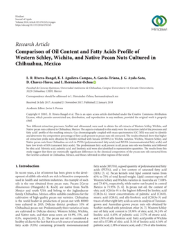 Comparison of Oil Content and Fatty Acids Profile of Western Schley, Wichita, and Native Pecan Nuts Cultured in Chihuahua, Mexico