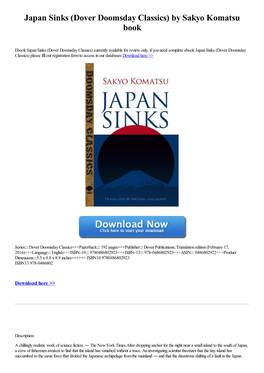 Japan Sinks (Dover Doomsday Classics) by Sakyo Komatsu Book