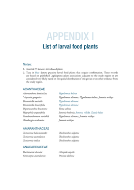 List of Larval Food Plants
