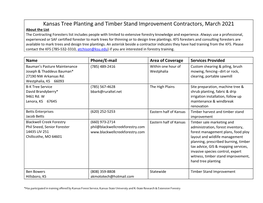 Kansas Tree Planting and Timber Stand Improvement Contractors, March 2021