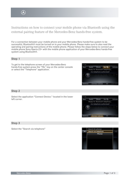 Instructions on How to Connect Your Mobile Phone Via Bluetooth Using the External Pairing Feature of the Mercedes-Benz Hands-Free System