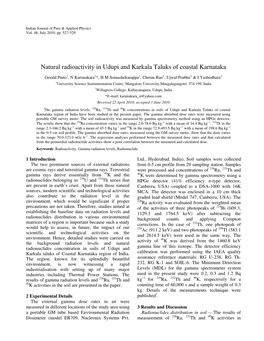 Natural Radioactivity in Udupi and Karkala Taluks of Coastal Karnataka