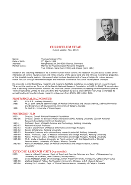 CURRICULUM VITAE (Latest Update: May, 2012)