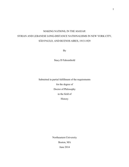 Syrian and Lebanese Long-Distance Nationalisms in New York City, São Paulo, and Buenos Aires, 1913-1929