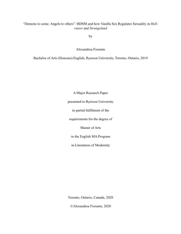 “Demons to Some. Angels to Others”: BDSM and How Vanilla Sex Regulates Sexuality in Hell- Raiser and Strangeland