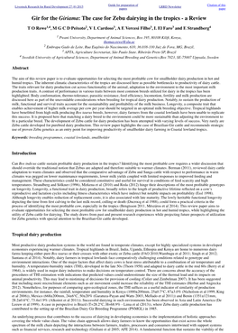 Gir for the Giriama: the Case for Zebu Dairying in the Tropics - a Review