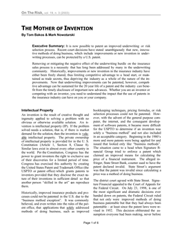THE MOTHER of INVENTION by Tom Bakos & Mark Nowotarski