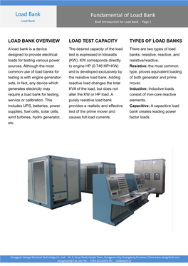 Load Bank Fundamental of Load Bank Load Bank Brief Introduction for Load Bank · Page 1